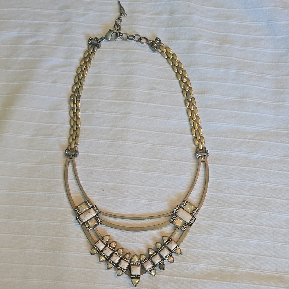 Gold and Silver Layered Necklace with Crystal Embellishments